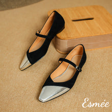 將圖片載入圖庫檢視器 Silver-Suede-Maryjanes-with-Hedge-Heels-and-Metallic-Toe-Cap-product-shots