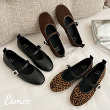 Load image into Gallery viewer, Suede-Rounded-Toe-Maryjanes-with-Rhinestone-Buckle-Design-product-shots