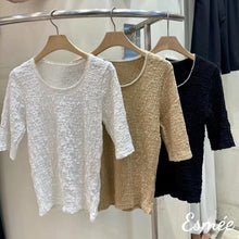 Load image into Gallery viewer, Textured-Cotton-Tee-with-Pearl-Design-Collar-product-shots