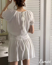 Load image into Gallery viewer, White-Cotton-Blouse-with-Puffed-Sleeves-model-shots-1