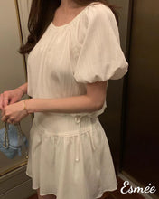 Load image into Gallery viewer, White-Cotton-Blouse-with-Puffed-Sleeves-model-shots-3