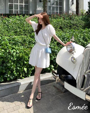 Load image into Gallery viewer, White-Cotton-Blouse-with-Puffed-Sleeves-model-shots-4