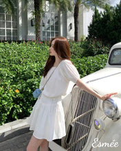 Load image into Gallery viewer, White-Cotton-Blouse-with-Puffed-Sleeves-model-shots-5