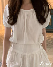 Load image into Gallery viewer, White-Cotton-Blouse-with-Puffed-Sleeves-model-shots-6