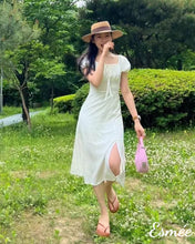將圖片載入圖庫檢視器 White-Cotton-One-Piece-with-Puffed-Sleeves-and-Bow-Knot-model-shots
