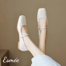將圖片載入圖庫檢視器 White-Extra-Soft-Leather-Maryjanes-with-Squared-Toe-Design-model-shots