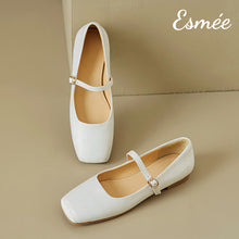 將圖片載入圖庫檢視器 White-Extra-Soft-Leather-Maryjanes-with-Squared-Toe-Design-product-shots
