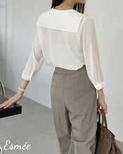將圖片載入圖庫檢視器 White-Korean-Chiffon-Blouse-with-Lapel-Design-model-shots-1
