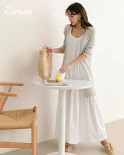 將圖片載入圖庫檢視器 White-Korean-Cotton-One-Piece-Long-Midi-Dress-with-Sleeveless-Design-model-shots-2
