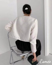 Load image into Gallery viewer, White-Korean-Textured-Tweed-Fabrics-Cropped-Jacket-model-shots-3