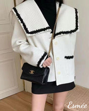 將圖片載入圖庫檢視器 White-Korean-Tweed-Fabrics-Oversized-Blazer-with-Contrast-Textured-Border-Design-model-shots-1