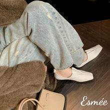 Load image into Gallery viewer, White-Leather-Loafers-with-Special-Cut-Out-Design-model-shots