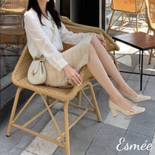 Load image into Gallery viewer, Beige-square-toe-leather-chunky-heels-model-shots