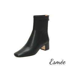 Load image into Gallery viewer, Black-leather-boots-with-block-heels-product-shots-white-background