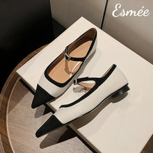 Load image into Gallery viewer, Beige-Dual-Color-Leather-Mary-Janes-product-shots