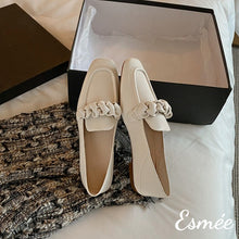 Load image into Gallery viewer, Beige-Lambskin-Leather-Loafers-with-Ribbon-Design-product-shots