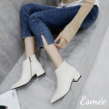 Load image into Gallery viewer, Beige-Leather-Ankle-Boot-with-Pointed-Toe-Design-model-shots