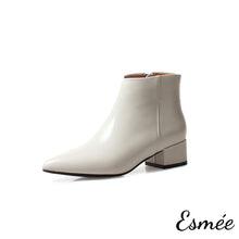 Load image into Gallery viewer, Beige-Leather-Ankle-Boot-with-Pointed-Toe-Design-product-shots-white-background