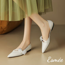 將圖片載入圖庫檢視器 Beige-Leather-D_Orsay-Shoes-with-Gauze-Bow-Knot-model-shots