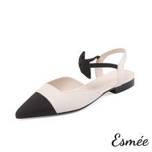 Load image into Gallery viewer, Beige-Leather-Flat-Sandals-with-Bow-Knot-Ankle-Straps-product-shots-white-background