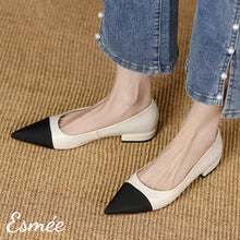 將圖片載入圖庫檢視器 Leather Flats with Black Pointed Toe Cap