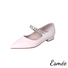 Load image into Gallery viewer, Beige-Leather-Flats-with-Diamond-Straps-product-shots-white-background