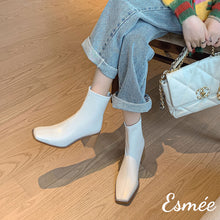 將圖片載入圖庫檢視器 Beige-Leather-High-Heel-Ankle-Boots-model-shots