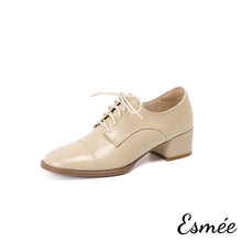將圖片載入圖庫檢視器 Beige-Leather-High-Heel-Oxford-Shoes-porduct-shots-white-background