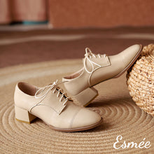 將圖片載入圖庫檢視器 Beige-Leather-High-Heel-Oxford-Shoes-porduct-shots