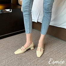 Load image into Gallery viewer, Beige-Leather-High-Heel-with-T-Straps-model-shots