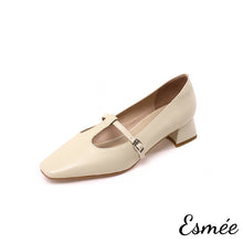 Load image into Gallery viewer, Beige-Leather-High-Heel-with-T-Straps-product-shots-white-background