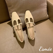 Load image into Gallery viewer, Beige-Leather-High-Heel-with-T-Straps-product-shots