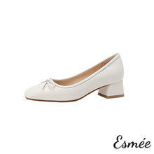 將圖片載入圖庫檢視器 Beige-Leather-High-Heels-with-Bow-Knot-product-shots-white-background