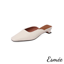 Load image into Gallery viewer, Beige-Leather-Low-Heel-Mules-product-shots-white-background