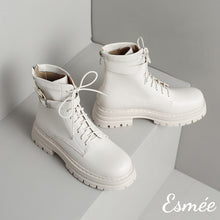 Load image into Gallery viewer, Beige-Leather-Marten-Boots-with-Thicken-Outsole-Design-product-shots