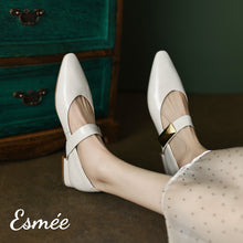 將圖片載入圖庫檢視器 Beige-Leather-Maryjanes-with-Metal-Buckle-Design-model-shots