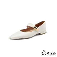 將圖片載入圖庫檢視器 Beige-Leather-Maryjanes-with-Metal-Buckle-Design-product-shots-white-background