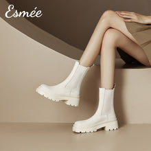 將圖片載入圖庫檢視器 Beige-Leather-Mid-Chelsea-Boots-model-shots