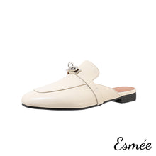 將圖片載入圖庫檢視器 Beige-Leather-Mules-with-Silver-plated-Metal-product-shots-white-background