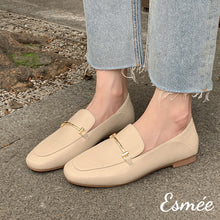 Load image into Gallery viewer, Beige-Loafers-with-Metal-Bar-Design-model-shots