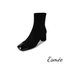將圖片載入圖庫檢視器 Black-Black-Suede-Ankle-Boots-with-Dual-Color-Toe-Cap-product-shots-white-background