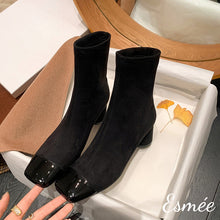 將圖片載入圖庫檢視器 Black-Black-Suede-Ankle-Boots-with-Dual-Color-Toe-Cap-product-shots