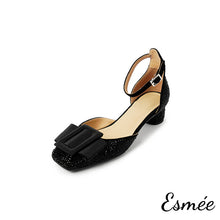 將圖片載入圖庫檢視器 Black-Bling-Fabrics-High-Heel-Sandals-with-Ankle-Straps-and-Bow-Knot-product-shots-white-background