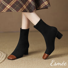 將圖片載入圖庫檢視器 Black-Brown-Suede-Ankle-Boots-with-Dual-Color-Toe-Cap-model-shots