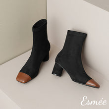 將圖片載入圖庫檢視器 Black-Brown-Suede-Ankle-Boots-with-Dual-Color-Toe-Cap-product-shots
