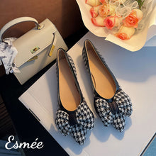 將圖片載入圖庫檢視器 Black-Dogstooth-Fabrics-Flats-with-Bow-Knot-Design-product-shots
