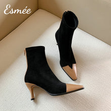 將圖片載入圖庫檢視器 Black-Khaki-Suede-Ankle-Boots-with-Leather-Toe-Cap-product-shots