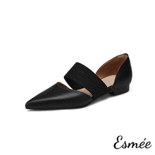 Load image into Gallery viewer, Black-Leather-D-Orsay-Shoes-with-Thick-Ribbon-Straps-product-shots-white-background