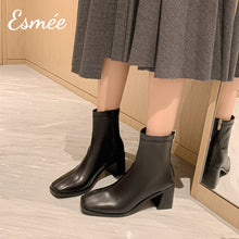 將圖片載入圖庫檢視器 Black-Leather-High-Heel-Ankle-Boots-model-shots