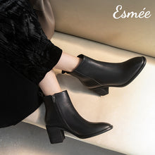 Load image into Gallery viewer, Black-Leather-High-Heel-Boots-model-shots1